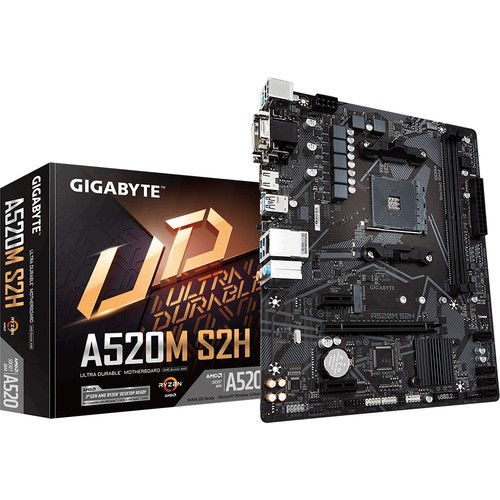 GIGABYTE A520M-S2H DDR4 M2 PCIE NVME HDMI DVI PCIE 16X V4.0 AM4 MATX