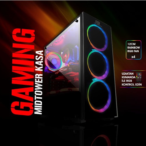 POWER BOOST VK-G3902S USB3.0 SİYAH TEMPERED GLASS HALO RAİNBOW RGB (PSU YOK) JBST-VKG3902S